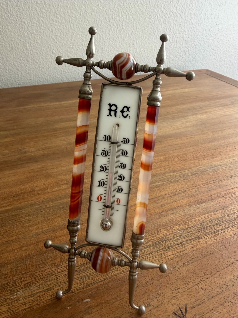 Decorative Striped Agate Table Thermometer - Brown & White